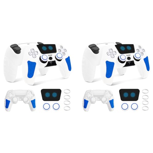 ZORBES® PS5 Controller Case Silicone Protective for Dual Sense with 2 Thumb Grip Caps Touchpad Sticker White Blue 2PCS ZORBES® PS5 Controller Case Silicone Protective for Dual Sense with 2 Thumb Grip Caps Touchpad Sticker White Blue 2PCS